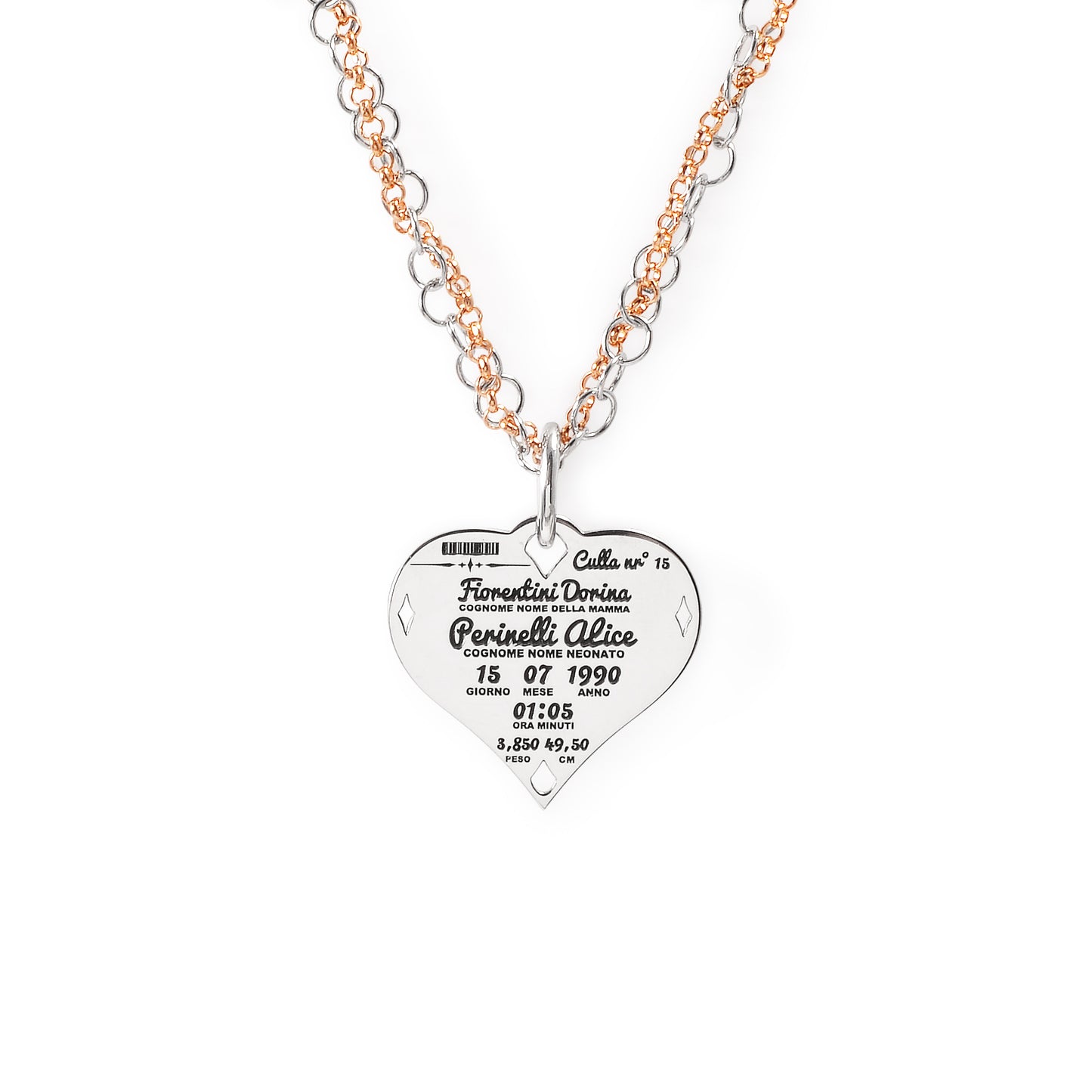 Collana Nascita Cuore Doppia Maglia
